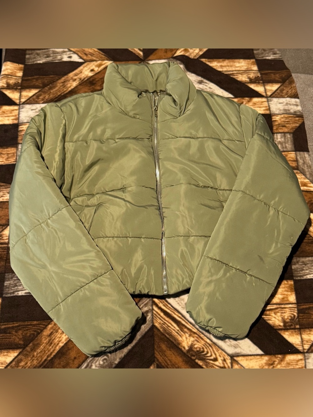 Fashion Nova Sage Green Cropped Puffer Jacket